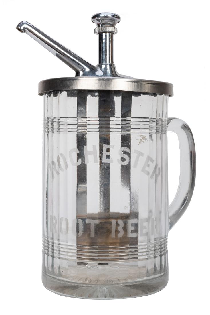 Rochester Root Beer Etched Glass Dispenser. (1 of 1)