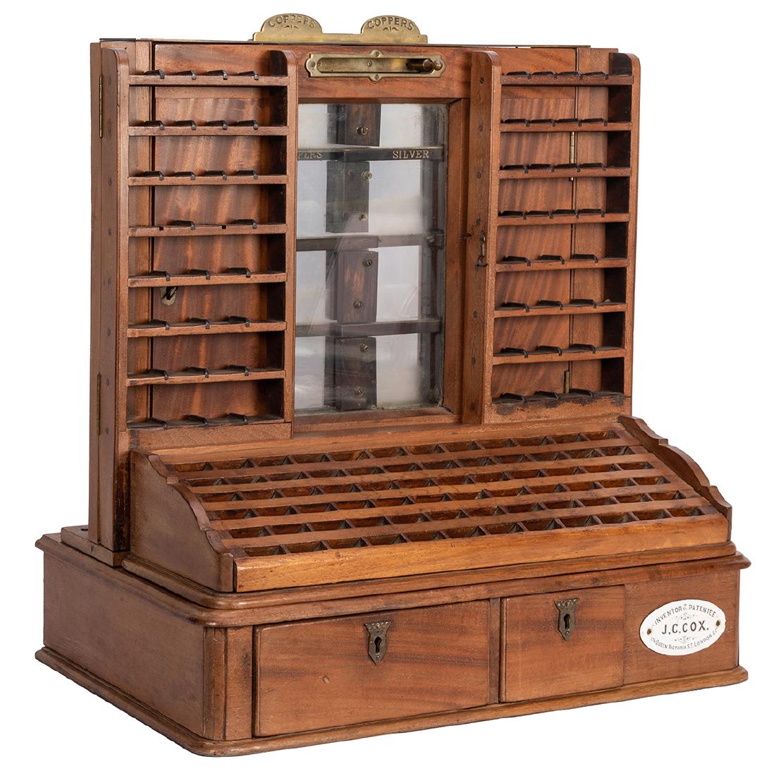 J.C. Cox Mahogany Pub Coin Till. (1 of 2)