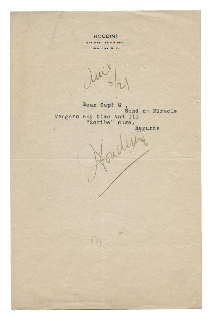 Harry Houdini Typed Letter, Signed. (1 of 1)