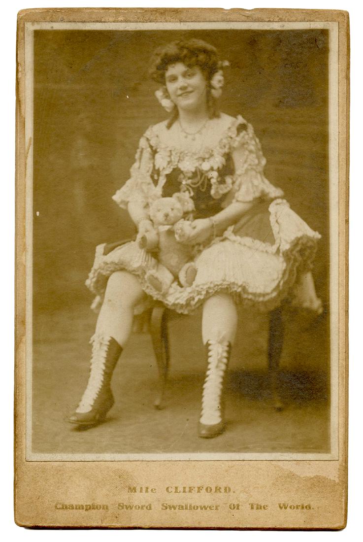Mlle. Clifford Sword Swallower Cabinet Card. (1 of 1)