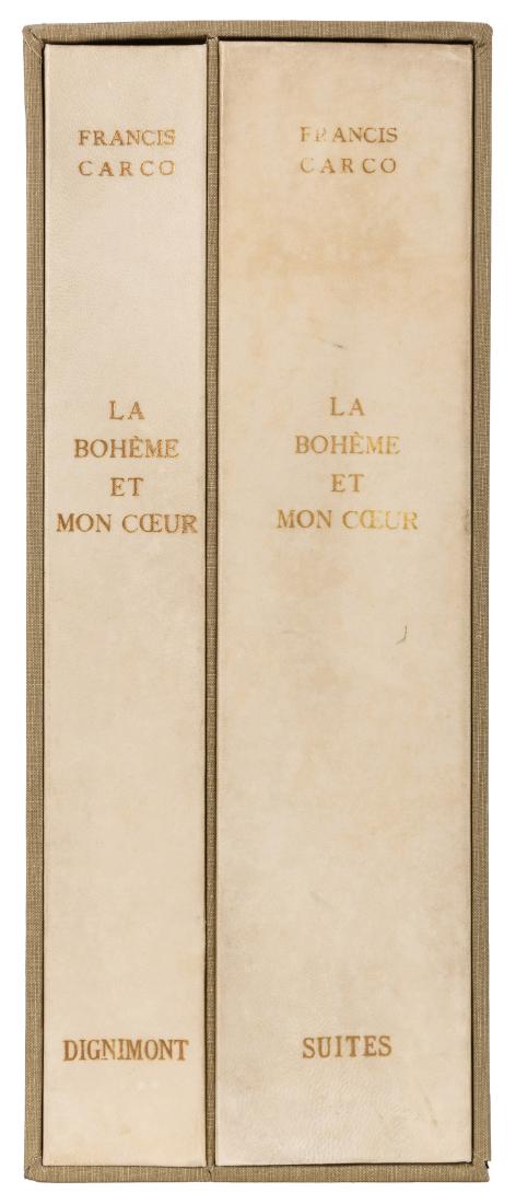 Trente Poemes de La Boheme et mon Coeur.: [Dignimont, Andre] Carco, Francis. Trente Poemes de La Boheme et mon Coeur. Paris: Andre Sauret, 1950. Two vols., cream calf-backed chemises, together in slipcase. Folio (13 ¼ x 10 ½”). Volume 1 w