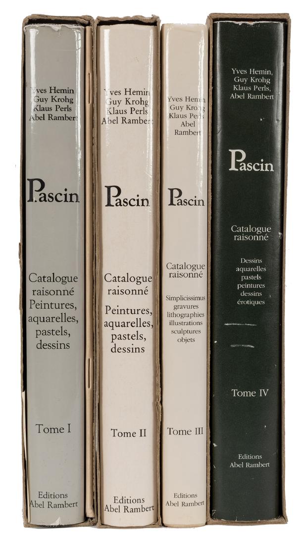 Pascin: Catalogue Raisonne.: [Pascin, Jules] Pascin: Catalogue Raisonne. Paris: Abel Rambert, 1984. Four vols., from the edition of 2,000. Cream linen stamped in black, dust-jackets, slipcases (one lacking). Illustrated in color
