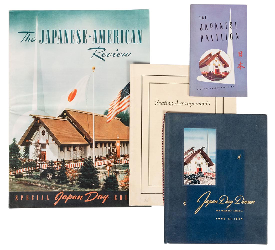 New York World’s Fair. Group of Japanese Pavilion: New York World’s Fair. Group of Japanese Pavilion Memorabilia. 1939. Includes a guide to the Japanese Pavilion exhibit, a dinner menu, seating arrangement for the Japanese Day Dinner at the Waldorf 