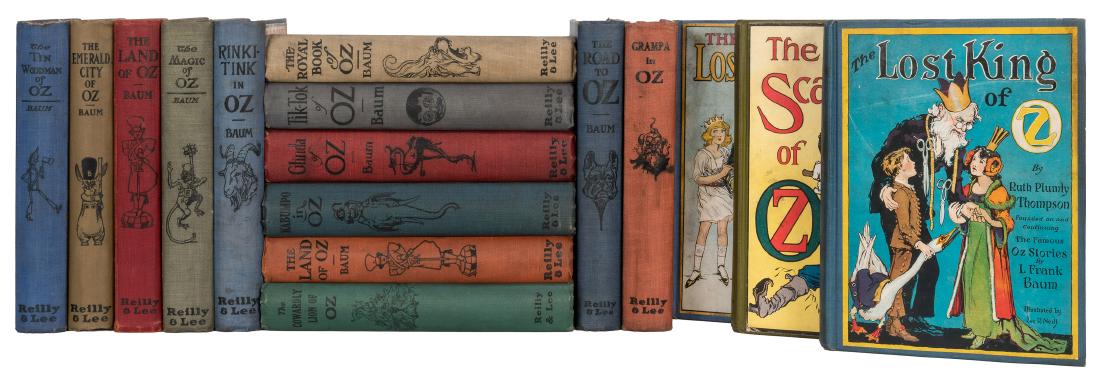Sixteen Titles from the Wizard of Oz Series.: Baum, L. Frank and Ruth Plumly Thompson. Sixteen Titles from the Wizard of Oz Series. Chicago, ca. 1920sÂ—30s. PublisherÂ’s cloth, color pictorial labels to covers. Color plates and illustration
