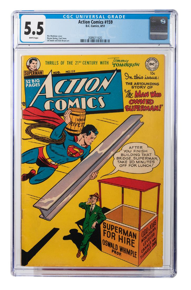 Action Comics No. 159.: Action Comics No. 159. DC Comics, 1951. CGC 5.5 graded copy with white pages. Cover by Win Mortimer. Art by Wayne Boring, Curt Swan, Ed Smalle, and Bob Brown.