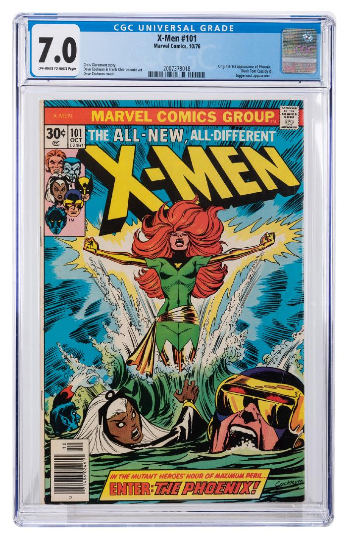 X-Men No. 101.: X-Men No. 101. Marvel Comics, 1976. CGC 7.0 graded copy with off-white to white pages. Origin and first appearance of Phoenix as well as an appearance from Black tom, Cassidy and Juddernaut. Story by 