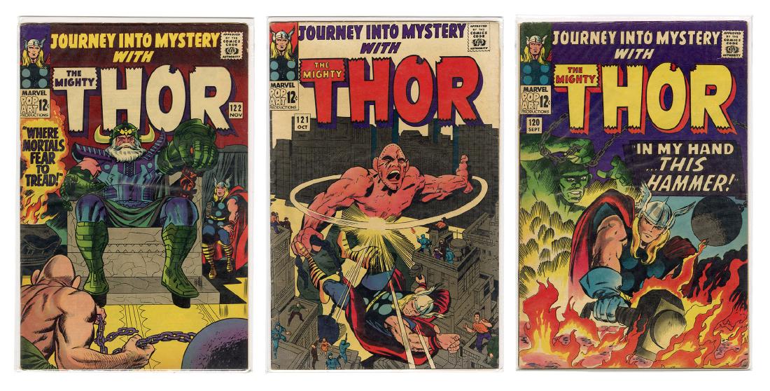 Journey Into Mystery with Thor. Nos. 120, 121, 122.: Journey Into Mystery with Thor. Nos. 120, 121, 122. Marvel, 1965. Three issues, ungraded, approximately GD/FN.