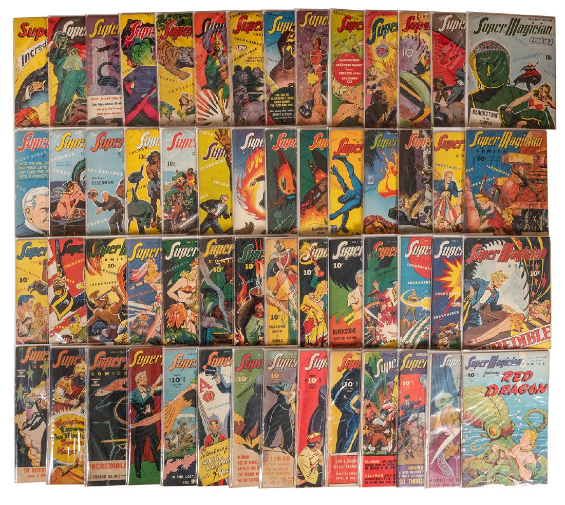 Super Magician [Super-Magic] Comics. 56 Issues.: Gibson, Walter. Super Magician [Super-Magic] Comics. 56 Issues. 1940s. Includes Vol. 1, Nos. 1-12, Vol. 2, Nos. 1-12, Vol. 3, Nos. 1-10, 12, Vol. 4, Nos. 1-12 (No. 8, two copies), and Vol. 5, Nos. 1-8