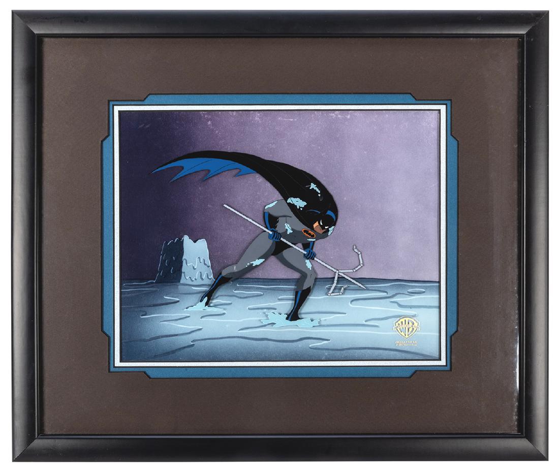 Batman: The Animated Series Production Cel. “The Cape: Batman: The Animated Series Production Cel. “The Cape and Cowl Conspiracy.” Warner Bros., 1993. Hand-inked production cel with lithographed background. Accompanied by a Warner Bros. care and prese