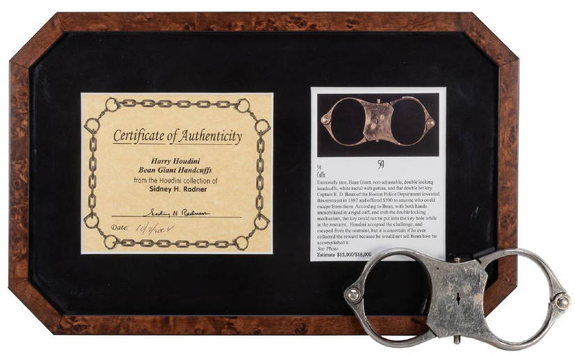 Houdini Owned Bean Giant Handcuffs.