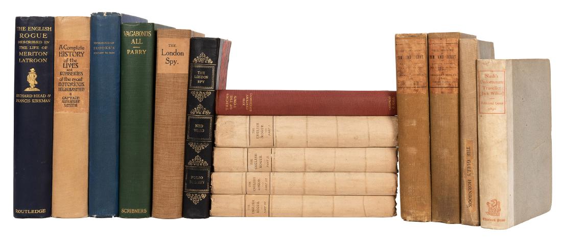 Shelf of 15 Vintage Reprints on Gambling.: Shelf of 15 Vintage Reprints on Gambling. Includes The Unfortunate Traveller (London: Chiswick Press, 1892; light browning, foxing); The English Rouge (London: Henry Marsh, 1874; foxing, browning), fo