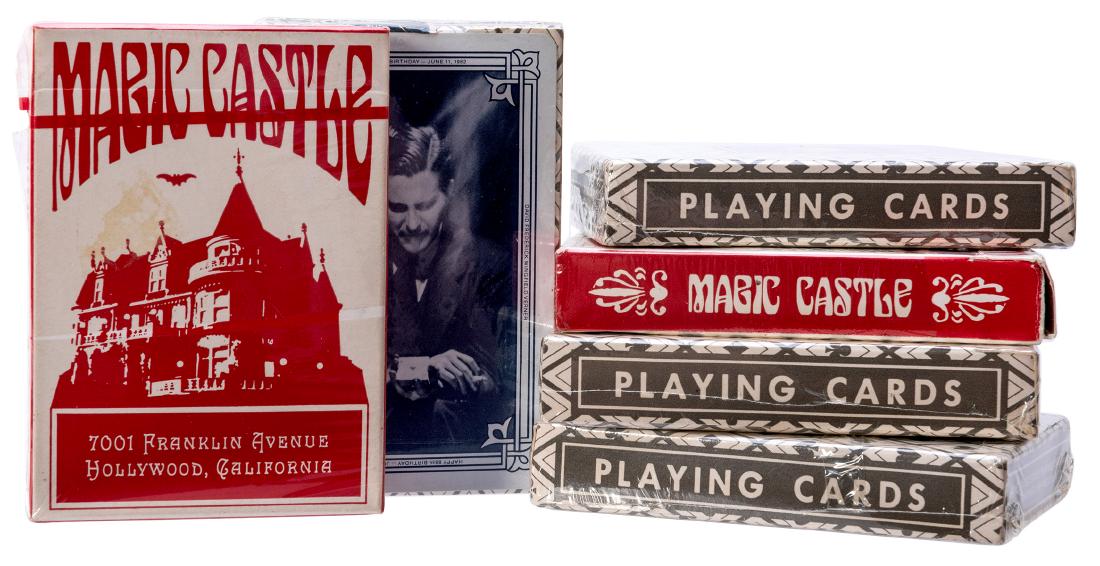 Dai Vernon Photos and Playing Cards.: Vernon, Dai. Dai Vernon Photos and Playing Cards. Including two photographs, one inscribed and signed to Ray Goulet (both 8 x 10”); four sealed decks of commemorative playing cards; and two Magi