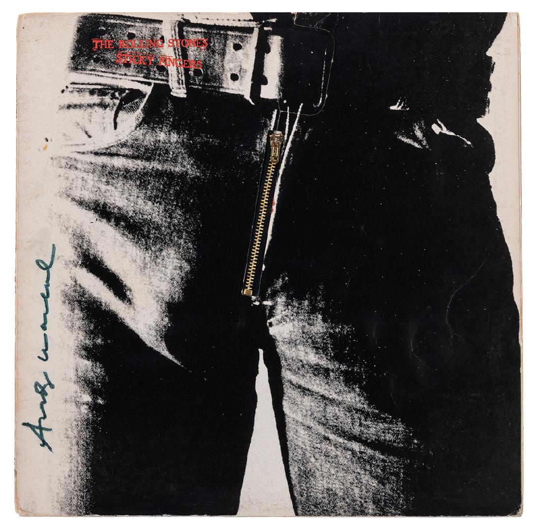 Warhol, Andy. Rolling Stones “Sticky: Warhol, Andy. Rolling Stones “Sticky Fingers” Album Cover Signed by Warhol. Rolling Stones Records (COC-39105), 1971. First issue album jacket designed by Warhol, with metal zipper, original inner