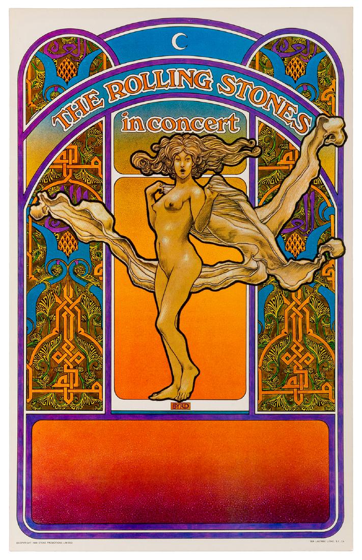 The Rolling Stones in Concert Poster. Stone Promotions,: The Rolling Stones in Concert Poster. Stone Promotions, 1969. Concert poster designed by David Byrd. 21 ½ x 14”. A.