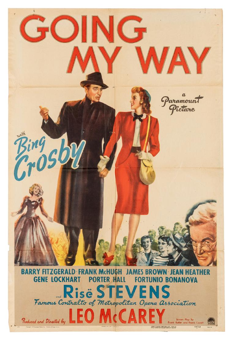Going My Way. Paramount, 1944. One sheet (41 x 27”: Going My Way. Paramount, 1944. One sheet (41 x 27”). Offset lithograph movie poster for the movie starring Bing Crosby. Folded as issued. Scattered tape repairs, tears at edges and folds, minor 