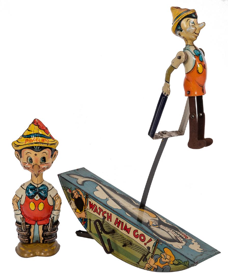 Lot of 2 Tin Wind-Up Pinocchio Toys. 1939. Marx, US: (1 of 5)