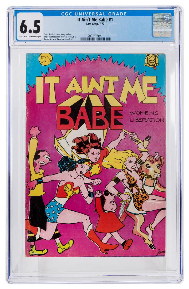 It Ain’t Me Babe No. 1. Last Gasp, 1970. CGC 6.5: It Ain’t Me Babe No. 1. Last Gasp, 1970. CGC 6.5 graded copy with cream to off-white pages. Cover, story, and art by Meredith Kurtzman, Willie Mendes, Lisa Lyons, Michele Robinson.