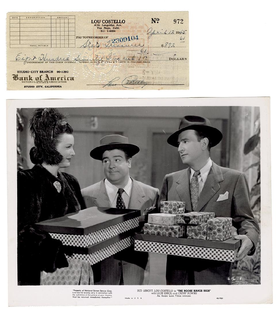 Lou Costello Signed Check. Personal check of Lou (1 of 1)