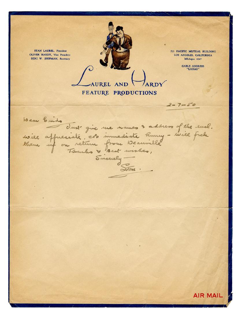 Stan Laurel Autograph Letter Signed. February 7, 1950. (1 of 1)
