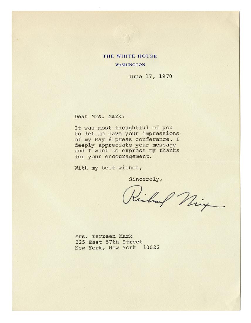 Nixon, Richard. One-Page TLS from President Nixon with (1 of 1)