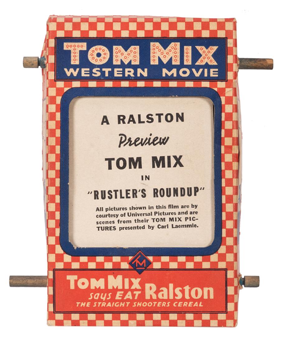 Tom Mix Western Movie Rustler’s: Tom Mix Western Movie Rustler’s Roundup. Cardboard Mechanical Viewer. Ralston, 1935. A cardboard Western Movie Viewer from Ralston Cereal featuring scenes from the 1935 Mascot Pic