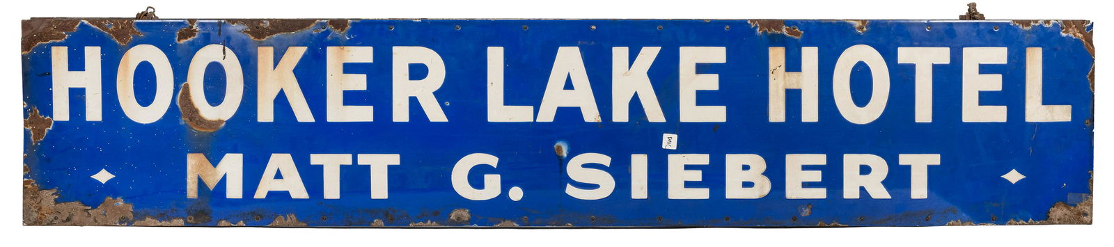 Hooker Lake Hotel Double-Sided Porcelain Sign. (1 of 2)