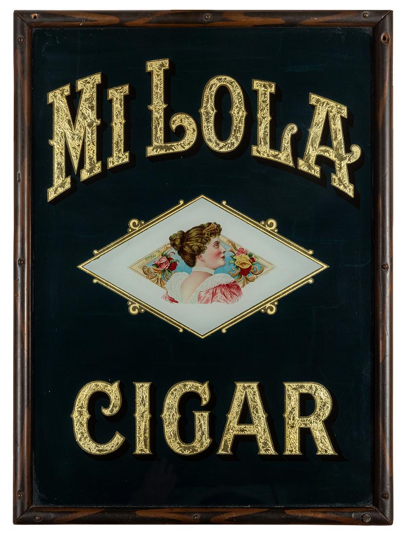 Mi Lola Cigar Reverse Painted Glass Sign. (1 of 1)