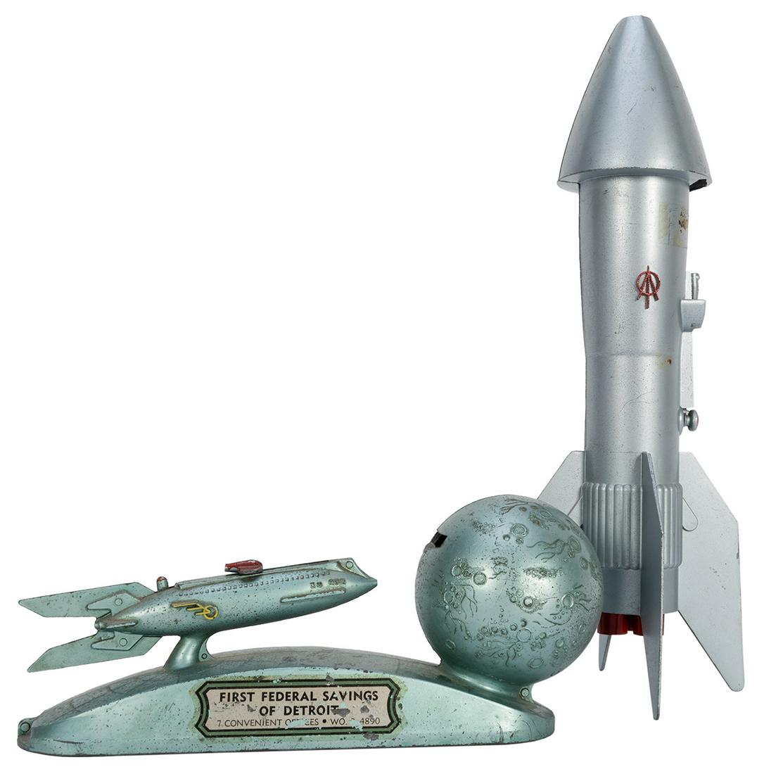 Strato and Astro Guided Missile Mechanical Toy Banks. (1 of 1)