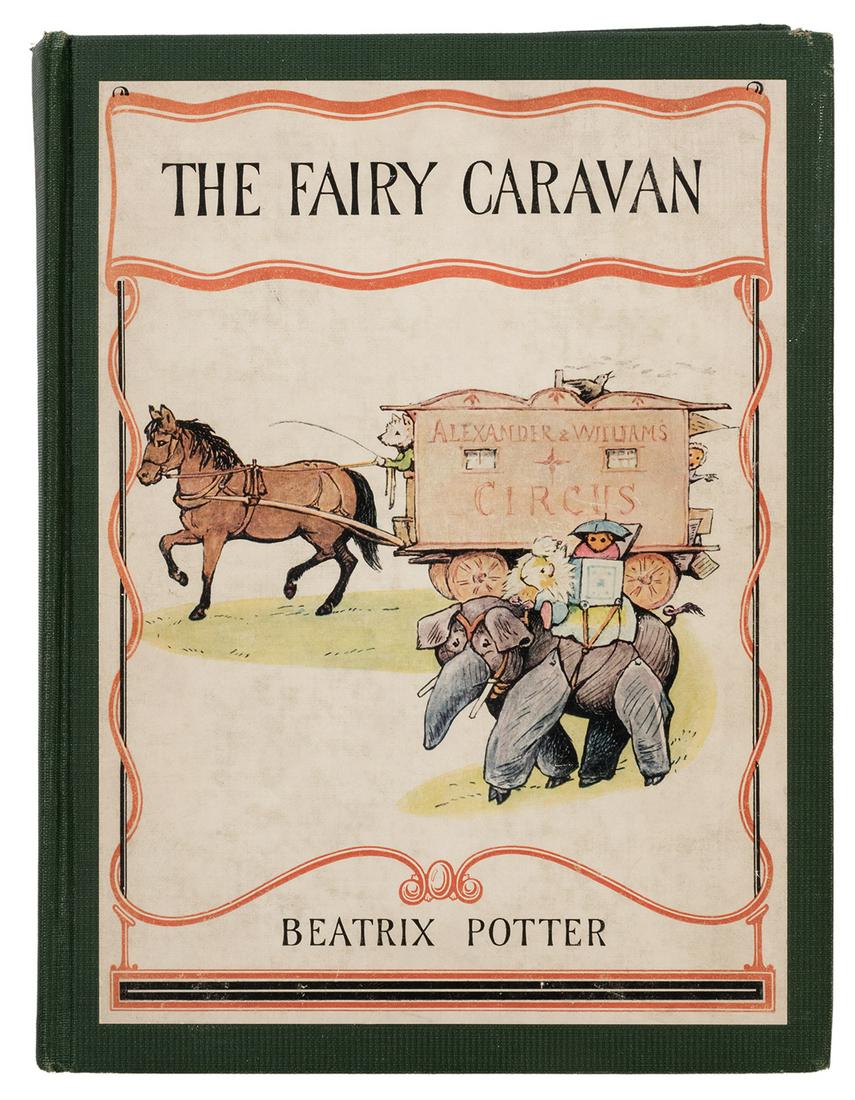 The Fairy Caravan.: Potter, Beatrix. The Fairy Caravan. Philadelphia: David McKay, 1929. Publisher’s green cloth, spine lettered gilt, pictorial cover illustration. Plates and text illustrations. 8vo. Short closed 
