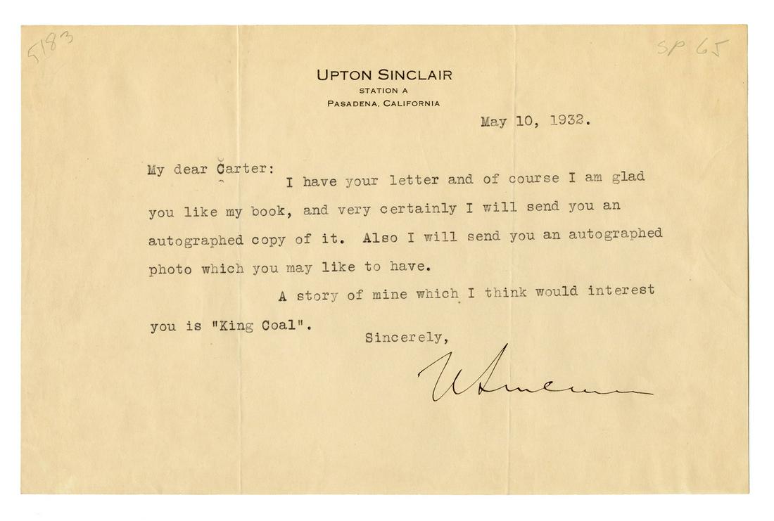 Upton Sinclair TLS. (1 of 1)