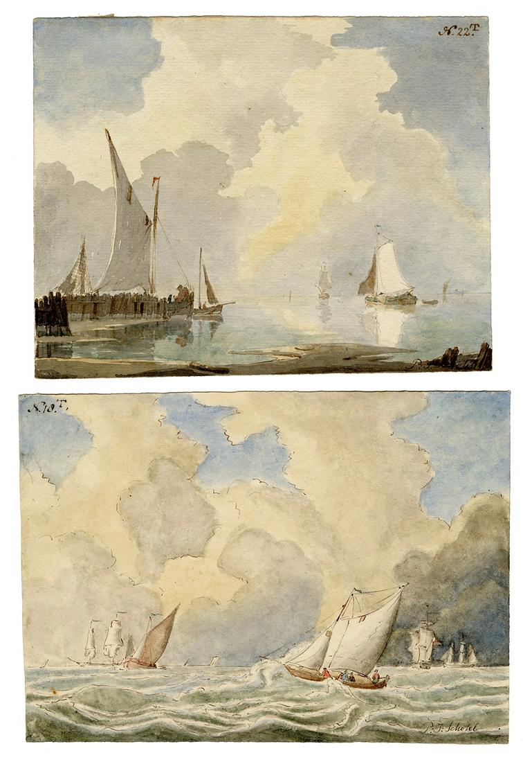 Pair of Petrus Johannes Schotel Watercolors. (1 of 1)