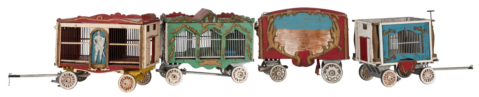 Group of Four Wooden Model Circus Wagons. (1 of 1)