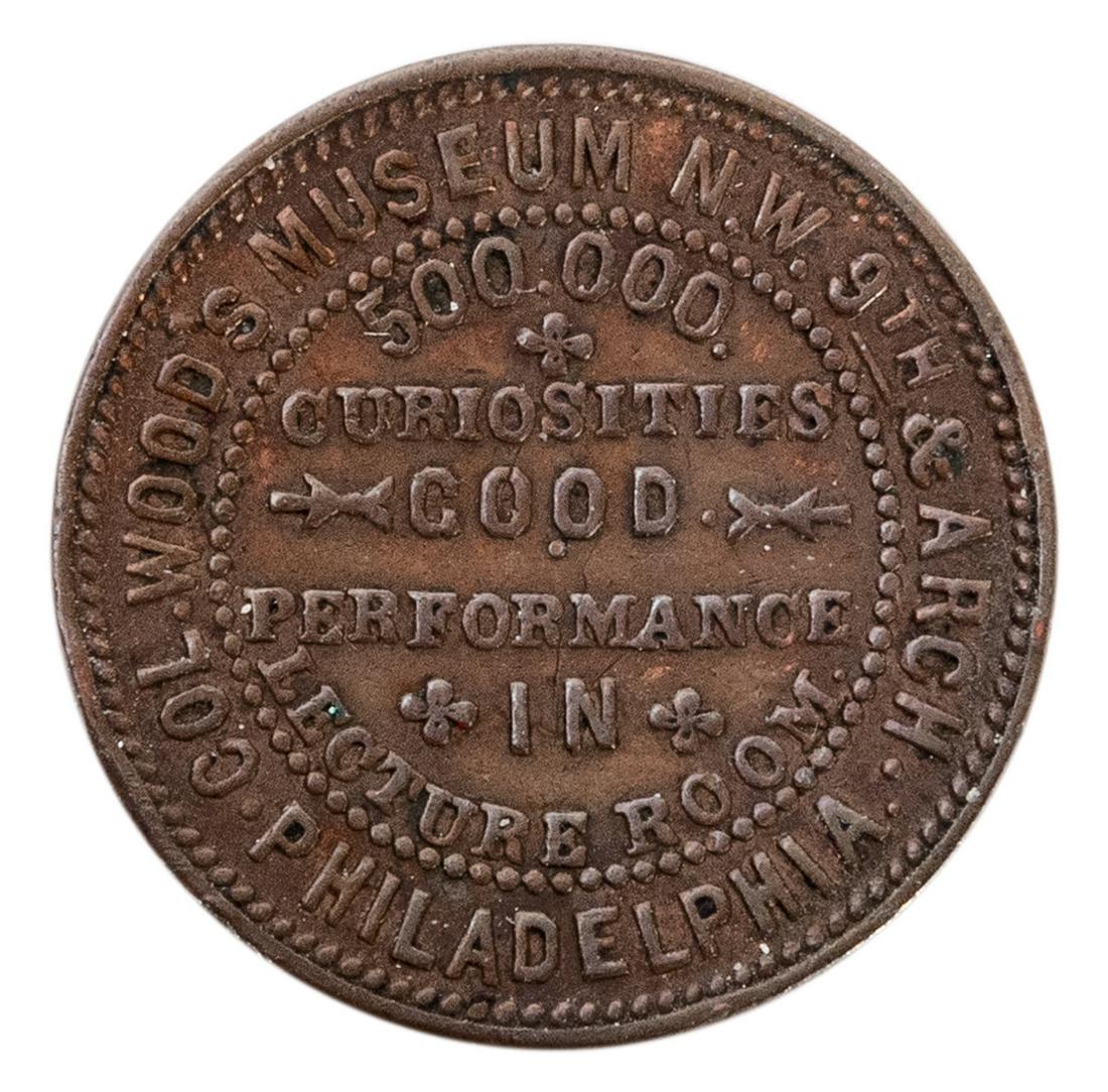 Wood’s Museum 1876 Centennial Ad Token. (1 of 2)