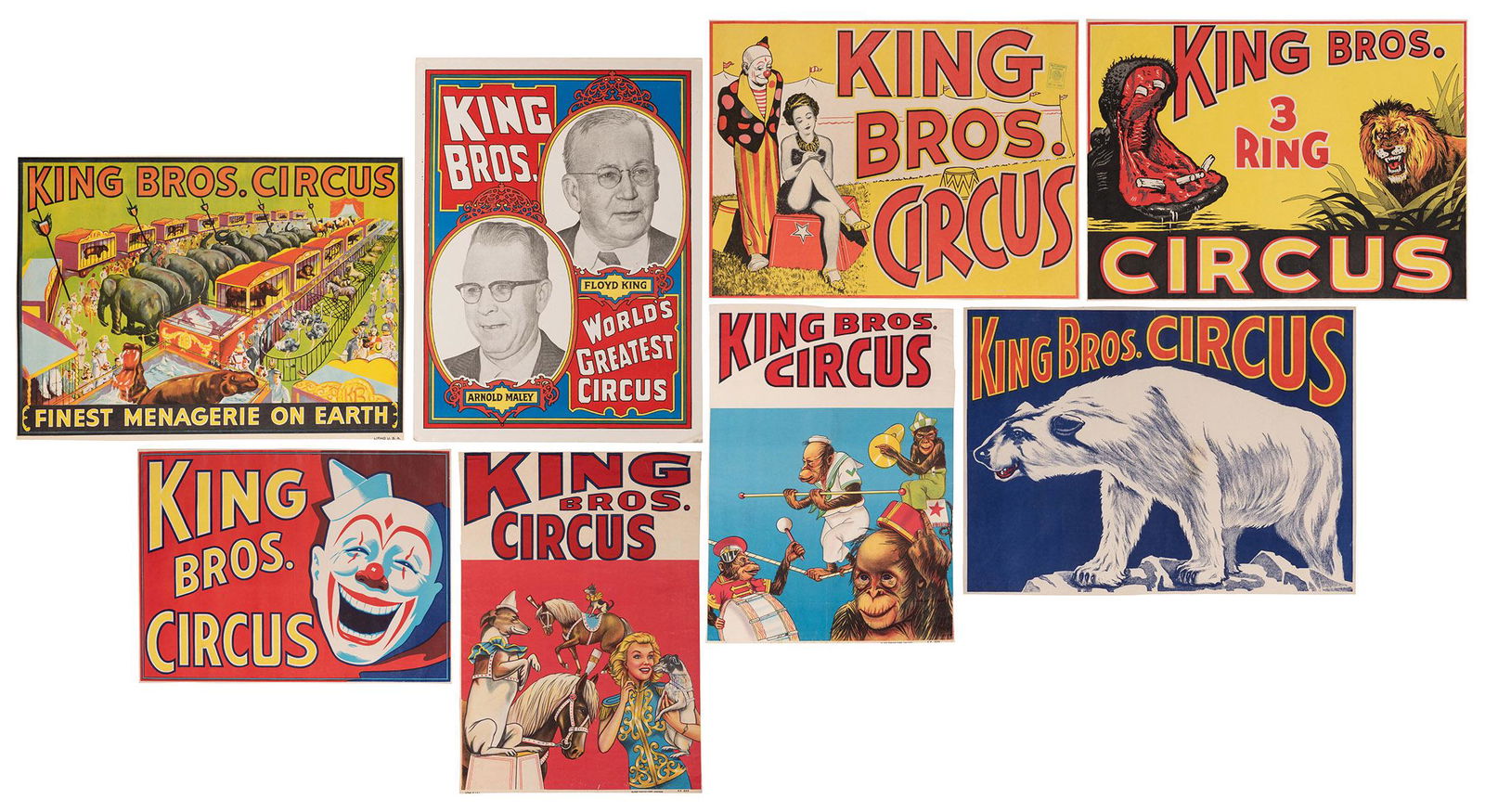 King Bros. Circus. Group of 8 Circus Posters. (1 of 9)