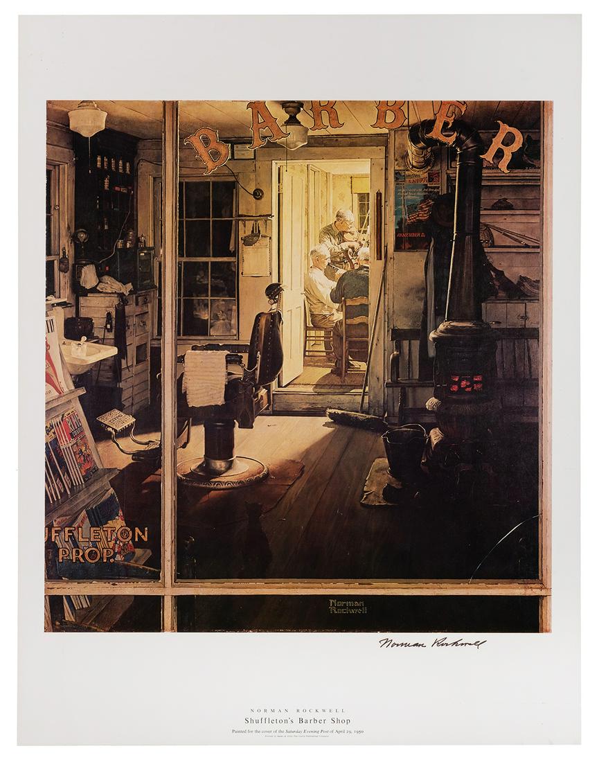 Shuffleton’s Barber Shop, Signed by Rockwell. (1 of 2)