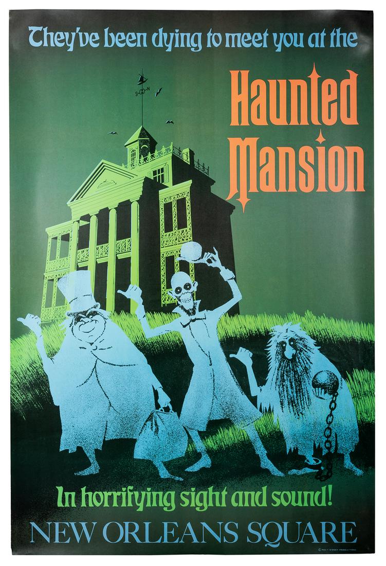 Haunted Mansion Attraction Poster Reproduction.: Haunted Mansion Attraction Poster Reproduction. Created by Ken Chapman and Marc Davis in 1969 for Disneyland. This is a full-sized reproduction sold at The Disney Gallery decades ago. Reproduced via f