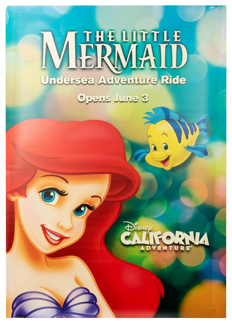 Little Mermaid Undersea Adventure Bus Stop Poster.: Little Mermaid Undersea Adventure Bus Stop Poster. Enormous vinyl banner announcing the opening of the Little Mermaid dark ride in California Adventure, opening on June 3. 43 x 69”.