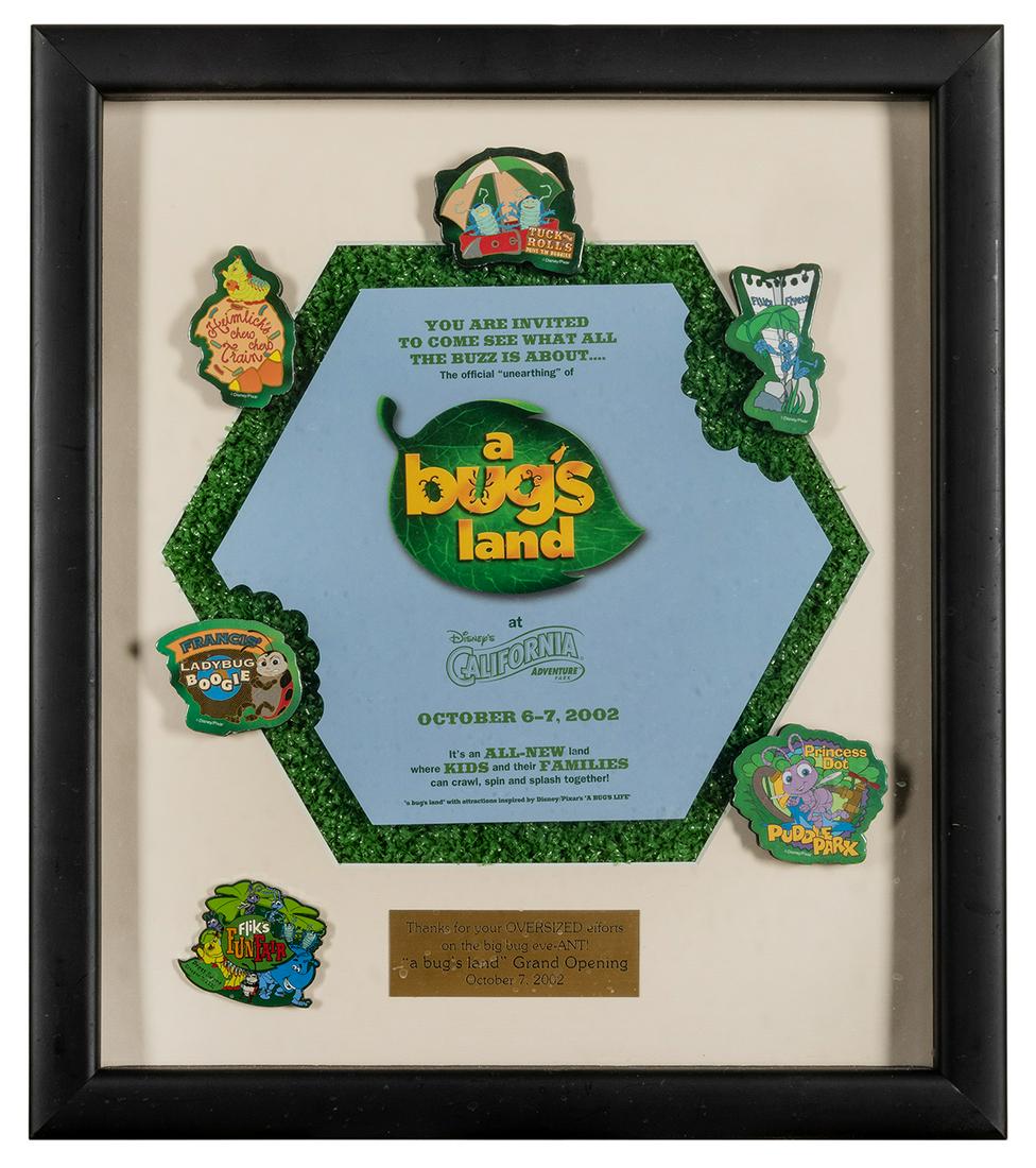 Framed 3D montage for opening crew of A Bug’s Land at: Framed 3D montage for opening crew of A Bug’s Land at California Adventure. Created in 2002. Multiple 3D elements with brass plaque. 15 ½ x 13 ½”.