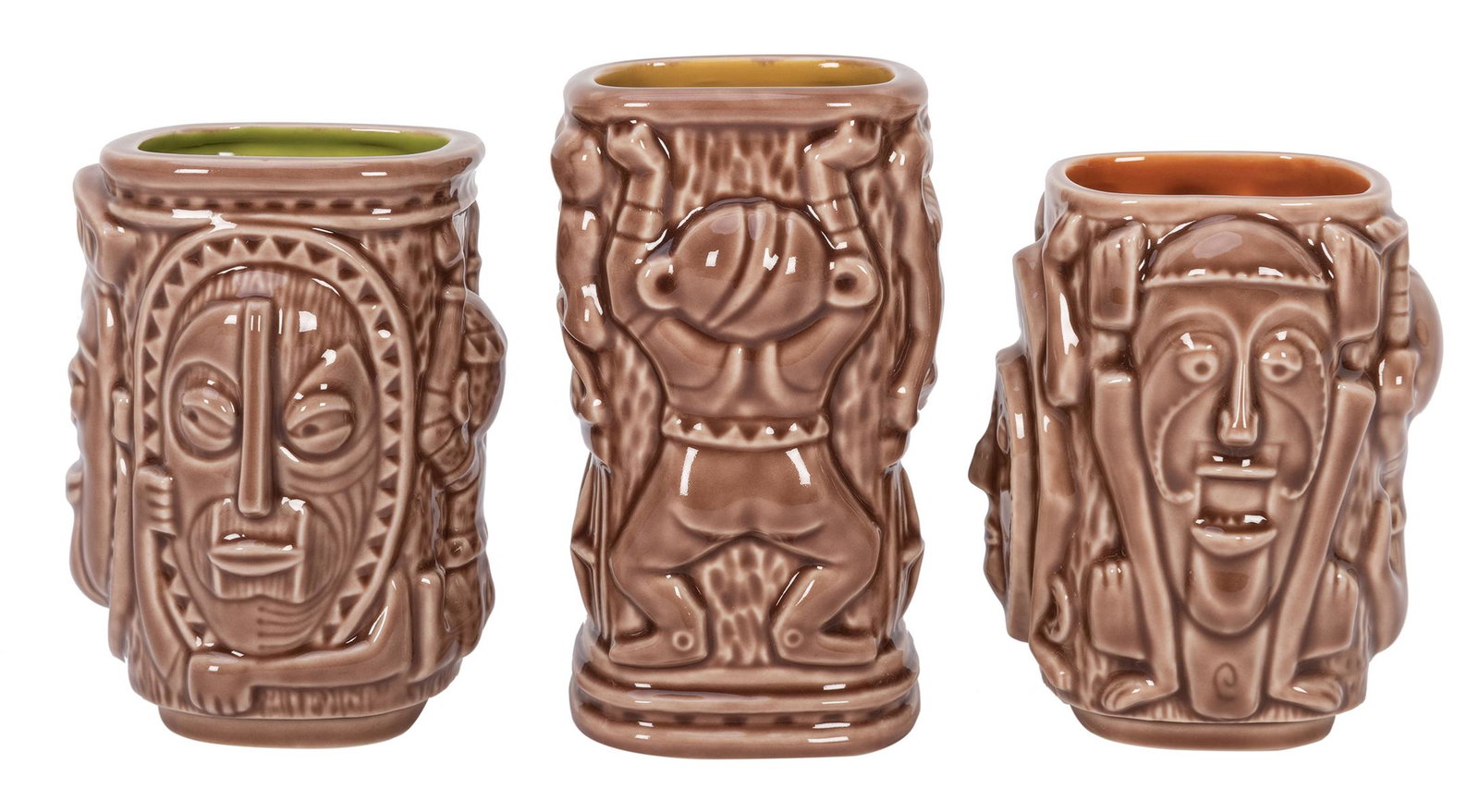 Tiki Totem Stackable Mug. .: Tiki Totem Stackable Mug. Designed by Kevin Kidney and Jody Daily, this set of three mugs stacks to represent the singing Tiki totem poles in The Enchanted Tiki Room. 12 ½”. Ltd to 500.