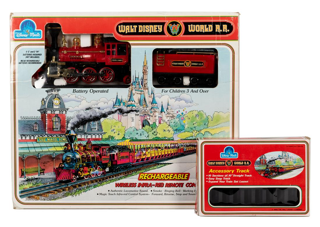 Walt Disney World Railroad 1988.: Walt Disney World Railroad 1988. Made by New Bright Toys, this large set includes Engine, Tender, and one passenger car, all detailed to match the real Walt Disney World Railroad, and track. Works via