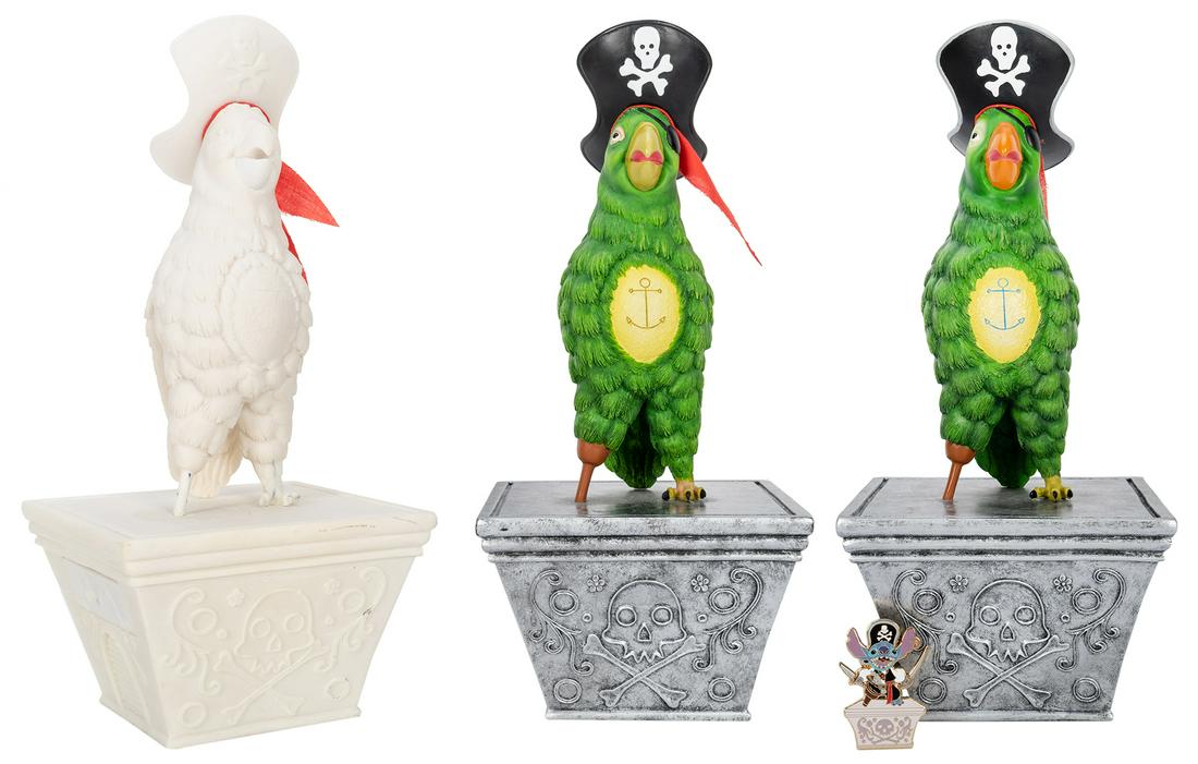 Pirates of the Caribbean Walt Disney World Parrot: Pirates of the Caribbean Walt Disney World Parrot Sculpture Set of Three. Silent Auction Pirates event set of 3 parrots in various stages of the completion process. Including: 1. Finished Piece with S