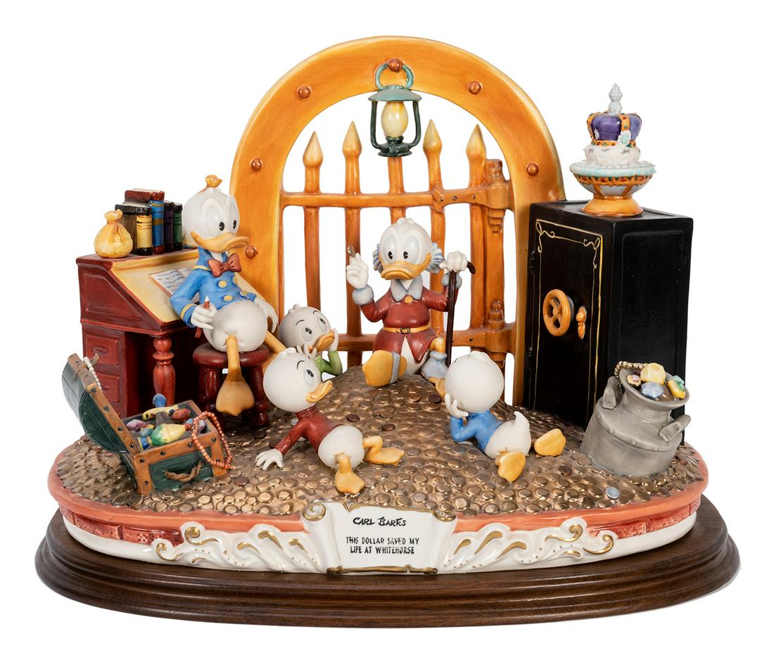 Carl Barks “This Dollar Saved My Life at Whitehorse”: Carl Barks “This Dollar Saved My Life at Whitehorse” Disney Capodimonte Porcelain Sculpture. Walt Disney Company/Laurenz Capodimonte, 1998. Number 78 from the edition of 250. Signed and numbered w