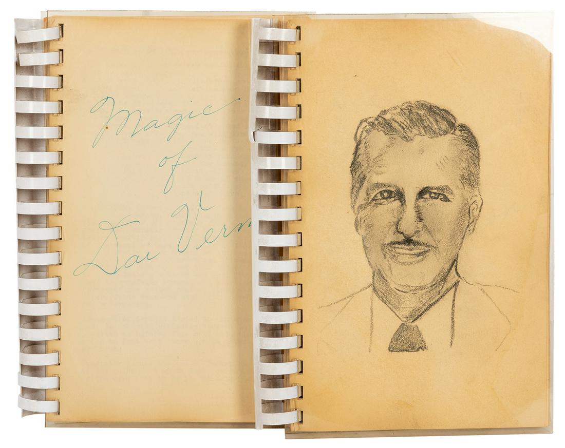 The Magic of Dai Vernon.: Csuri, Frank. The Magic of Dai Vernon. Circa 1970. Over 400 pages, original typescript, in two 8vo comb bound volumes. Profusion of original sketched illustrations. Original pencil sketch portrait of