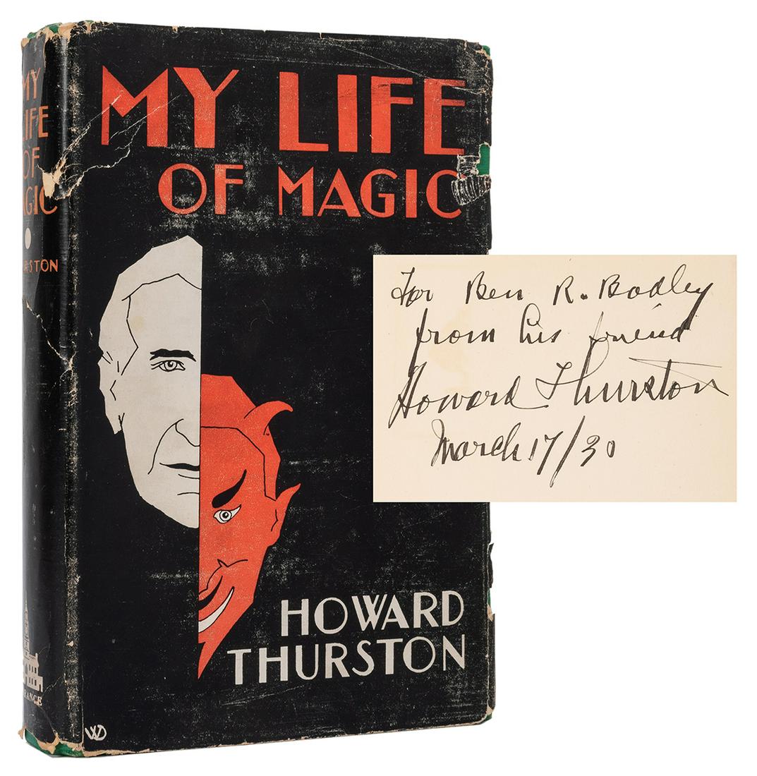 My Life of Magic.: Thurston, Howard. My Life of Magic. Philadelphia: Dorrance, 1929. First edition. Bright green cloth with (poor) pictorial jacket. Frontispiece. Plates. 8vo. Boldly inscribed and signed on the flyleaf