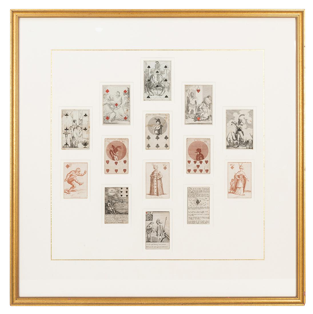 Fourteen Framed Playing Cards 1677–1874. (1 of 2)