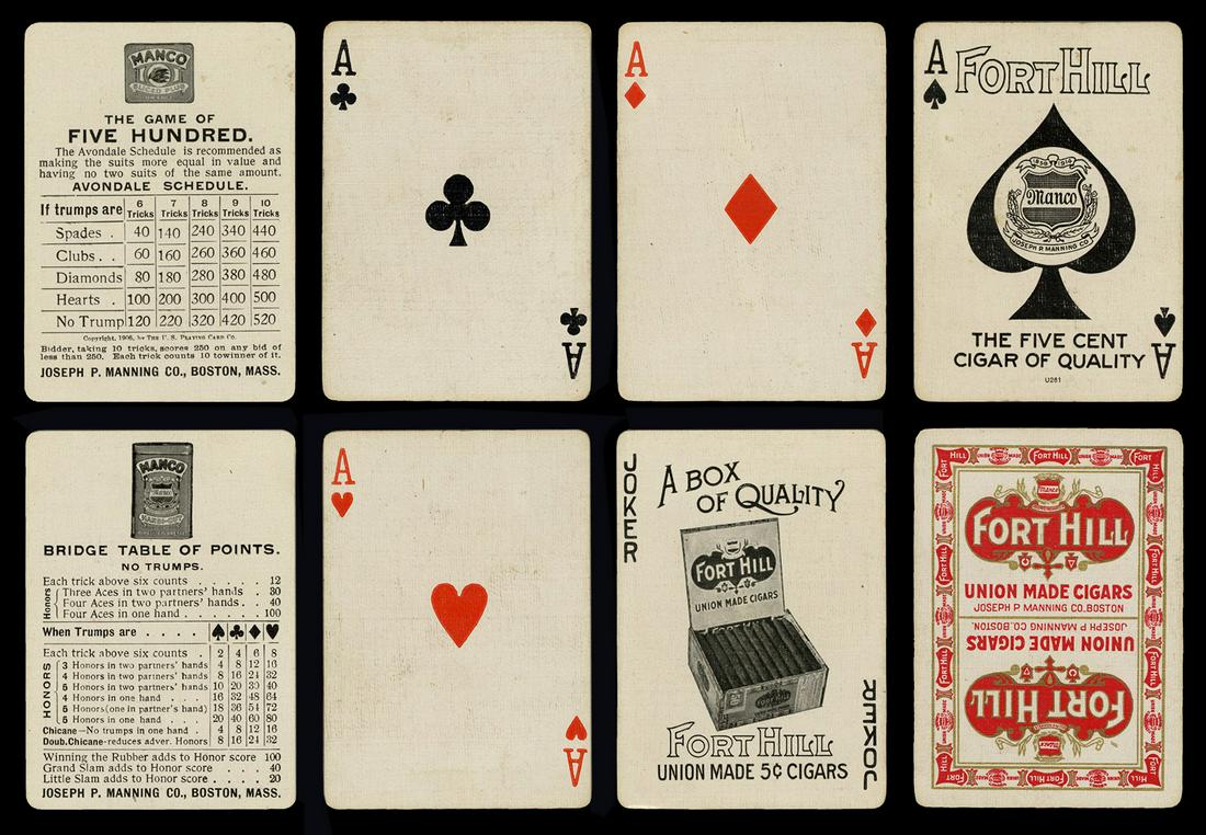 [Tobacciana] Fort Hill Cigars Advertising Playing: [Tobacciana] Fort Hill Cigars Advertising Playing Cards. Boston, ca. 1890s. 52 + J + EX + OB. Skinning and rubbing to box, deck very good.