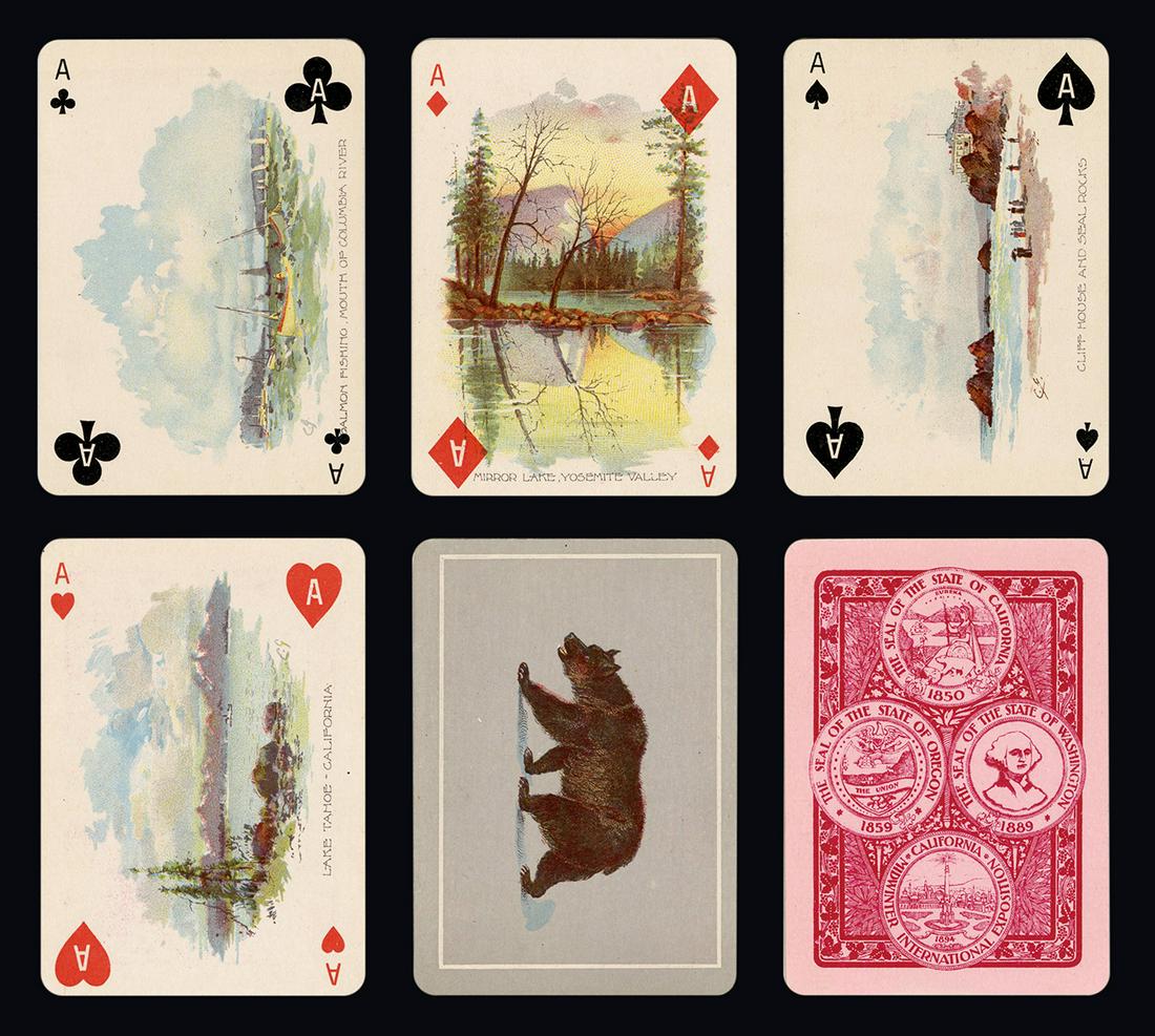[California] The Midwinter Fair and Pacific Coast: [California] The Midwinter Fair and Pacific Coast Playing Cards. San Francisco/Chicago: Winters Art Litho, 1891/94. 52 + J + OB (damaged). Souvenir deck from the Midwinter International Exposition. Ea