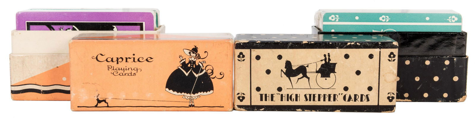 Gibson Playing Card Co. High Stepper / Caprice Double: Gibson Playing Card Co. High Stepper / Caprice Double Deck. New York, ca. 1930s. Double deck sets, both sealed in original decorative boxes. Silver edges. Slight wear to boxes. Near fine. Hochman MSN4