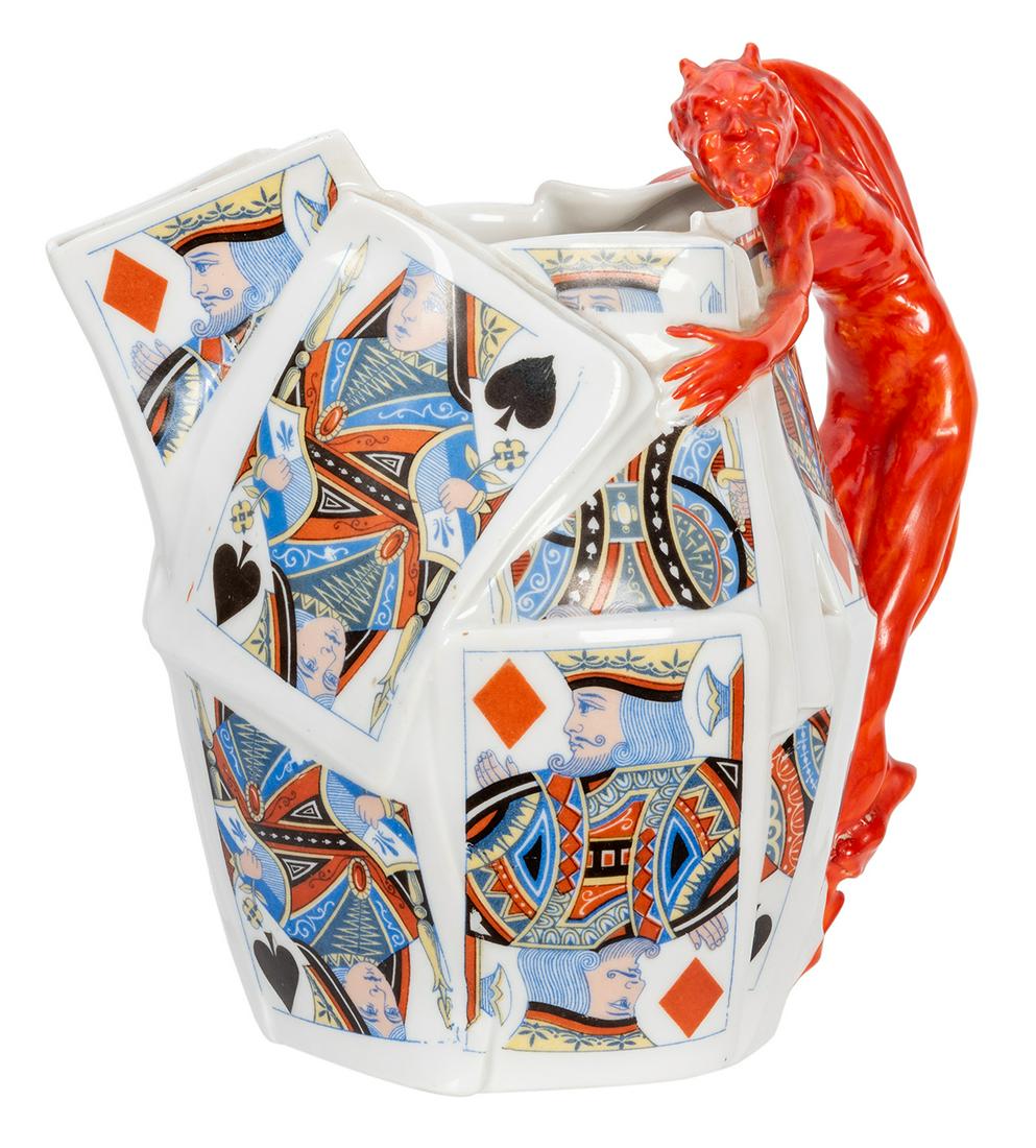Royal Bayreuth Devil & Cards Pitcher. (1 of 4)