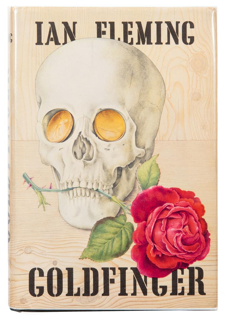 Fleming, Ian. Goldfinger.: Fleming, Ian. Goldfinger. New York: The Macmillan Company, 1959. First American edition, first printing. Publisher’s black cloth, spine lettered in gilt, front board stamped in blind with drawin